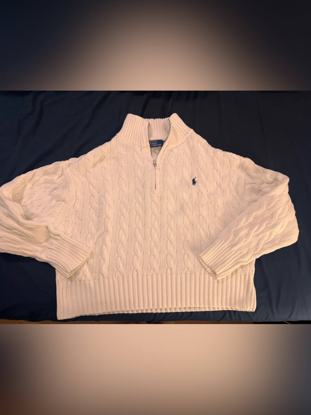 Polo by Ralph Lauren White Cable-Knit Half-Zip Turtleneck Sweater